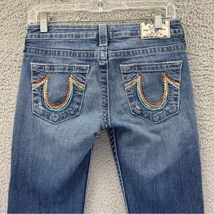 True Religion Blue Boot Cut Jeans with Multicolor Stitching